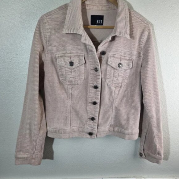 KUT From The Kloth Pink Corduroy Trucker Jacket Women’s Small Button Front READ - Picture 4 of 7